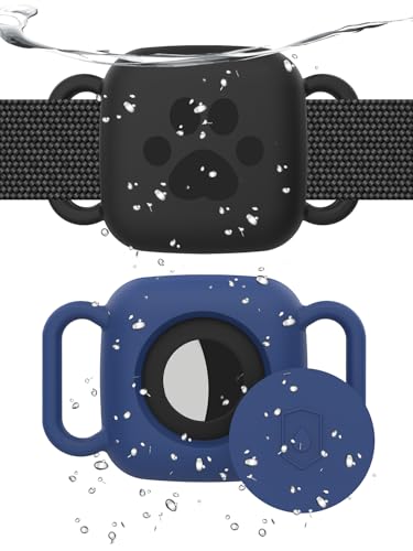 2 Pack Dog Collar Holder Compatible with Tile Mate 2022 2024 Tracker | Waterproof Anti-Scratch Finder Protective Cover for Tile Tracker, Silicone Case Accessories for Pets Dog Cat(Black Blue)