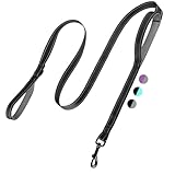 HOSCAPE 2-Handle Dog Leash Heavy Duty, Traffic Control & Night Safety Reflective Lead for Mid Large Dogs, Comfort Padded Grip Dog Leashes for Walking and Training(6 FT x 1' Wide Black+Grey)