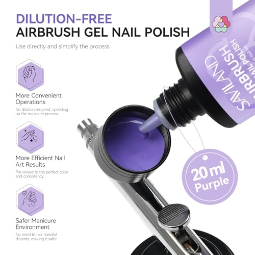 Image of SAVILAND Plus Airbrush Gel Nail Polish Dilution-free: 20 ml Purple Non-Acetone Nail Polish for Airbrush Fine Mist Nail Gel Polish No Clogging Castor Oil VE Airbrush Paint for French Cat Eye Paint