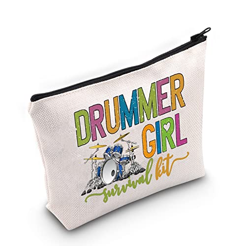 LEVLO Drummer Girl Cosmetic Make Up Bag Drum Player Gift Drummer Girl Survival Kit Makeup Zipper Pouch Bag for Women Girls Drummer Girl