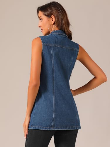 Allegra K Women's Denim Vest Sleeveless Button Down Waistcoat Casual Long Jean Vests4