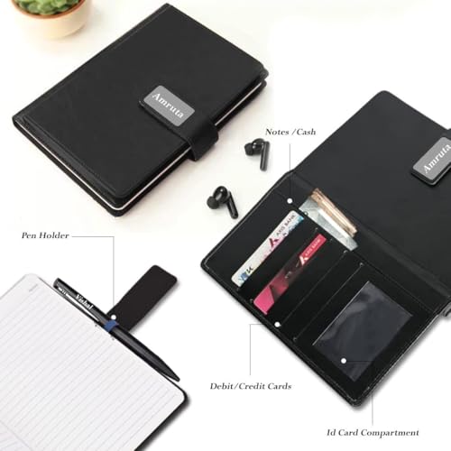 Image of Giftana Personalized Diary with Name, Customized Leather Notebook Diary with Magnetic Flip Lock, A5 Size, 192 Ruled Pages Office Diaries for Writing, New Year Corporate Gifts for Employee (Black 4)