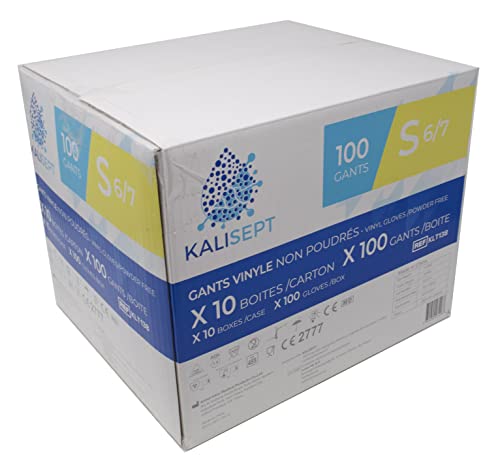 KALISEPT INTCO - Lot de 10 boites de 100 - Gants Vinyle médical et de l’industrie de haute qualité, normes en vigueurs. (non poudrés)