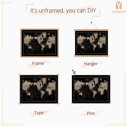 Vintage World Map Wall Art - Retro Nautical Map Wall Decor - Black And White Art Deco World Map For Bedroom Home Office Classroom Living Room - Adventure Picture Poster Print Painting - Gifts For Men #TOP6