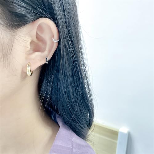 925 Sterling Silver CZ Star Chunky Small Hoop Earrings for Women Teen Sensitive Ear Dainty 14K Gold Plated Oval Crystal Stars Hypoallergenic Huggie Hoops Fashion Trendy Jewelry Christmas Gift4