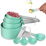 Cucharas Medidoras y Tazas, Set de 4 Tazas Medidoras y 4 Cucharas, Taza y Cuchara de Medición con Mango de Acero Inoxidable para cocinar dosificar ingredientes