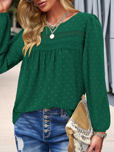 BETTE BOUTIK Womens Boho Fall Long Sleeve Shirts Crewneck Dressy Casual Blouses Trendy Flowy Tops