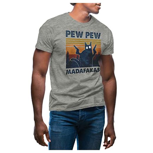 Vintage Pew Pew Madafakas Motherfuckers Cat with Guns Grå T-shirt för män Size L