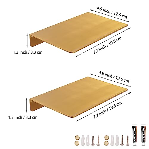 Veefos Small Gold Floating Shelves For Wall Decor 7.7 Inch, 2 Sets Bathroom Shelves Organizer Wall Mount, Sturdy Metal Wall Shelf For Plants Cell Phone Speakers Cameras Living Room Office #TOP2