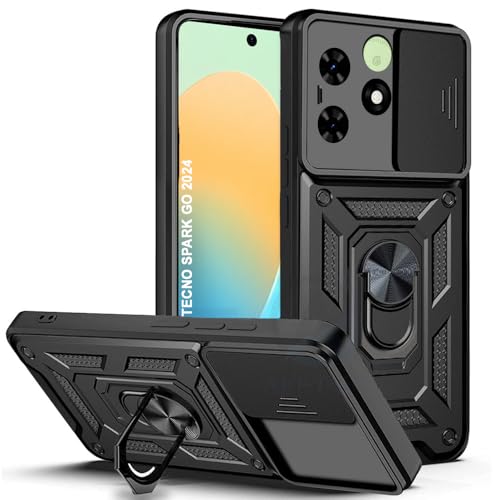 Image of AESTMO Tough Armor Tecno Spark Go 2024 Bumper Back Case Cover | Ring Holder & Sliding Camera Shield Cover | 360 Degree Protection Back Case Cover for Tecno Spark Go 2024 (Black)