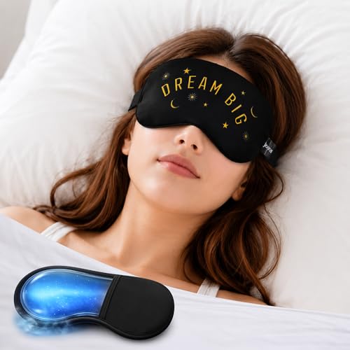 Image of Jenna Cotton Print Cute Sleeping Eye Shade Mask Cover For Insomnia, Meditation, Puffy Eyes And Dark Circles With Gel (Black)
