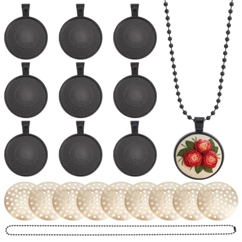 Plateaux ronds à pendentifs pour kit de fabrication de bijoux, cadre vierge pour broderie noir