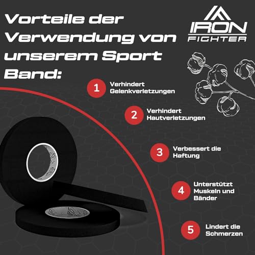 IRON FIGHTER 3X Rolle Sporttape 0,8cm x 13,7m Schwarz - Fingertape, Fingerbandage Sport, Tape Sport, Schutz Fingerband Arthritis Bjj Jiu Jitsu, Crossfit, Klettern, Volleyball, MMA, Judo, Fitnessstudio