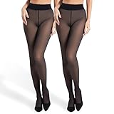 ibonas Medias translúcidas falsas de color negro, ultra cómodas, mallas transparentes sintéticas, cálidas, opacas y duraderas, con cintura sin costuras, Medias negras de 150 g, M-L