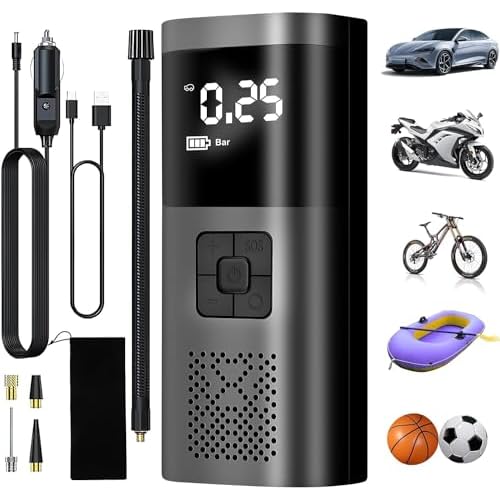 ZEYXINH Mini Compresor Aire Portatil 150PSI &Power Bank, Iinflador Ruedas Coche con Pantalla LCD Digital y Linterna LED SOS, Bomba de Aire Bicicletas, Scooters, Moto, Coche, Pelotas