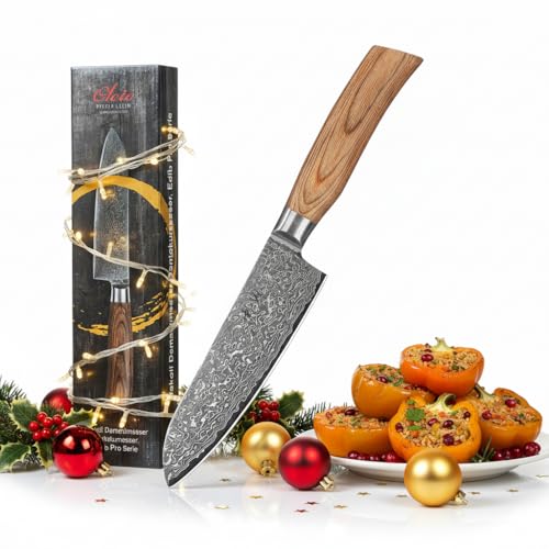 Wakoli EDIB Pro Santoku Messer aus echtem Damaststahl (VG10 Kern) 16 cm Klinge – Scharfes Damast Küchenmesser und präzises Kochmesser für alle...