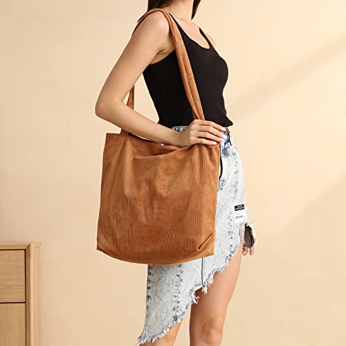 Image of Iioscre Corduroy Tote Bag for Women,Hobo HandBags with Zipper,Large Capacity Casual Shoulder Handbags with Inner Pockets