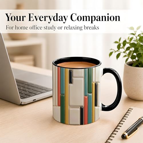 Taza de café con patrón geométrico y asa roja miniatura 5