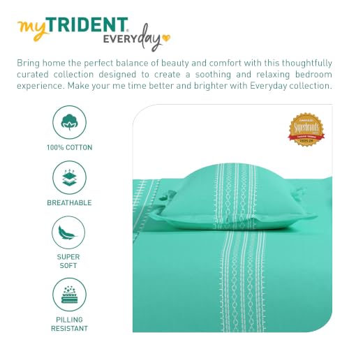Image of Mytrident Bedsheet for Double Bed King Size |108 inch x 108 inch | Zari Sea Green