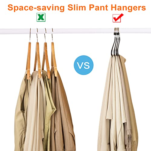 Elong Home Slack Pants Hangers, 30 Pack Open Ended Design Durable Anti-Rust Chrome Metal Hangers, Hangers Non Slip Rubber Coating, Slim & Space Saving Jeans Hanger For Easy-Slide Pants #TOP7