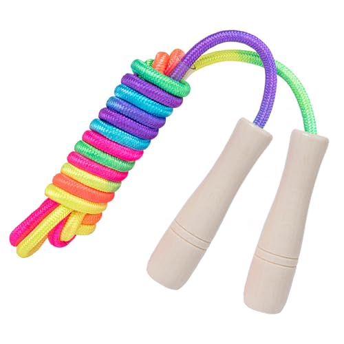 JurciCat Comba de saltar menina corda de cores estilo arco-íris 280 cm bomba de saltar ajustável com cabo de madeira bomba boxe