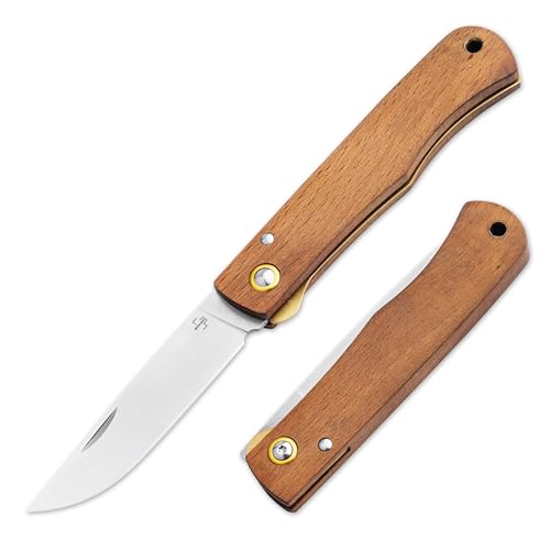 BÖKER PLUS® Rusticus – 42a konformes Taschenmesser mit Holzgriff – legales Zweihandmesser mit Linerlock – klassisches EDC Klappmesser mit 420 Clippoint-Klinge & Nagelhau