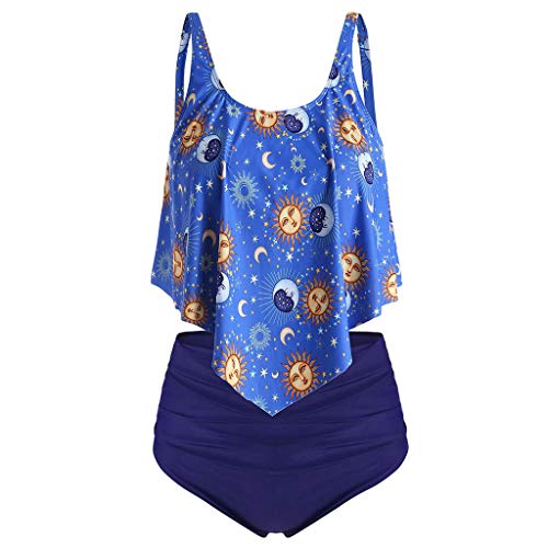 JMKEY Trajes de baño tankini con control de abdomen para mujer, trajes de baño de 2 piezas, camiseta sin mangas con estampado de luna de estrella y cintura alta con volantes, style3, 52 Cover