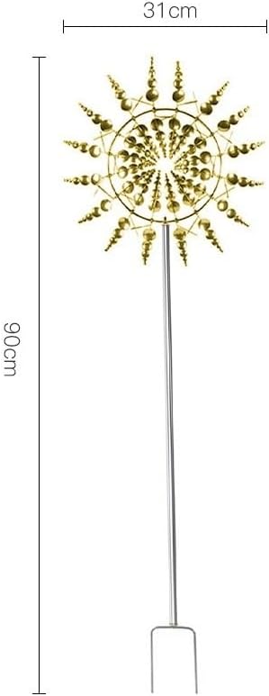 Unique and Magical Metal Windmill 3D Wind Powered Kinetic Sculpture Lawn Metal Wind Solar Spinners Garden Decor Fields (Color : Gold)
