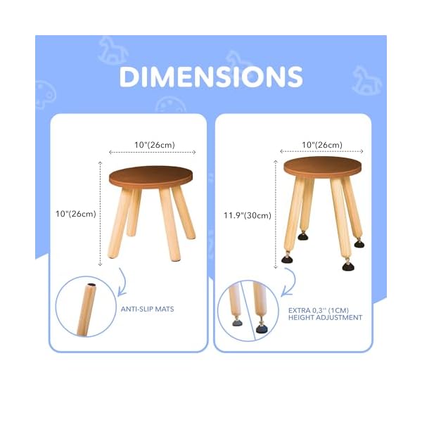   Cateam-Wooden-Step-Stool-for-Kids-and-Toddlers-Set-of-2-Walnut-Extendable-Legs-Kids-Chair-Sensory-Table-Stool-Childrens-Round-Sitting-Stool-with-Leveling-Feet-and-Anti-Slip-Pads