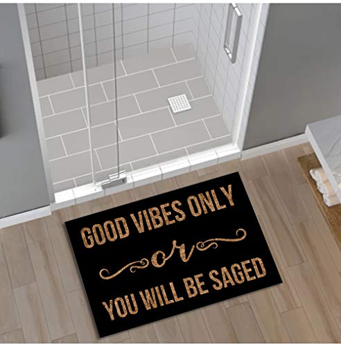 Jackey&Smith Welcome Mat Good Vibes Only Or You Will Be Saged Door Mats For Home Entrance Funny Doormat 30X18 Inch, Outdoor Doormats Non Slip Mat Rugs For Doorway Felt Fabric #TOP1