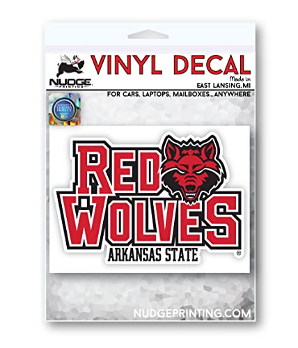 Image of Arkansas State Red Wolves A-State Wolf Head Scarlet and Black Weatherproof Vinyl Sticker Car Decal from Nudge Printing