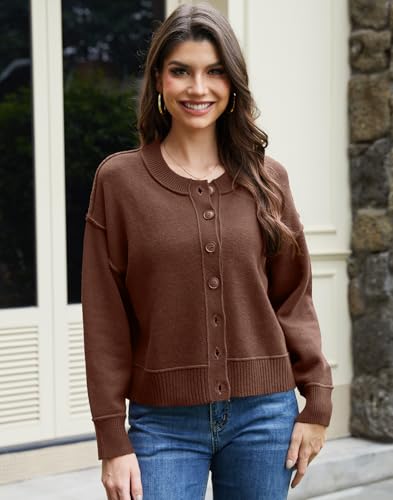UNCLECAT Womens Cropped Cardigan Sweaters Casual Long Sleeve Crewneck Button Down Knit Outerwear 20252