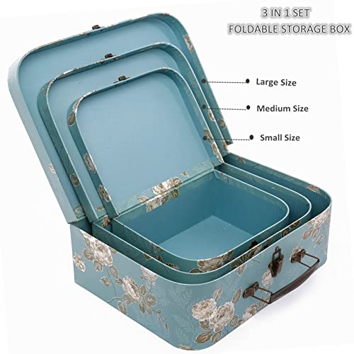 Paperboard Suitcases Set Of 3 Decorative Storage Boxes With Lids,Cardboard Boxes For Home Decoration, Wedding, Birthday, Anniversary And New Year Gift Decoration (Blue) #TOP2