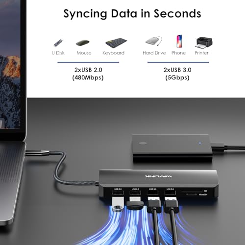 WAVLINK USB C Docking Station Dual Monitor, USB Hub Laptop Triple Display, USB C to 2 HDMI,DisplayPort, PD Charging, Ethernet, 5 USB, SD/TF Read, Audio for MacBook Dell HP Lenovo Surface, Black by WAVLINK - Image 7