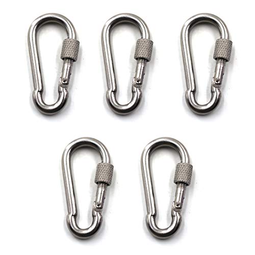 Flomore M8 Locking Carabiner Climbing Keychain 304 Stainless Steel Spring Snap Hook Clip Hook Pack of 5