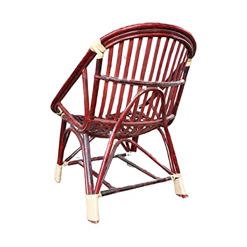 Image of IRA Living Wooden Rattan Arm Chair for Living Room | Single Seater Wooden Cane Chair with Cushion | Handcrafted Natural Wood Armchair for Home, Balcony, Lounge (Brown)