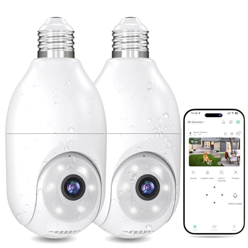 Light Bulb Security Camera Wireless Outdoor Indoor 2.4G 2K Wifi Security Cameras for Home Security 360° PTZ Camera Motion Detection and Alarm Two-Way Audio Based E27 Light Bulb Socket IP65 Waterproof -  OFYOO