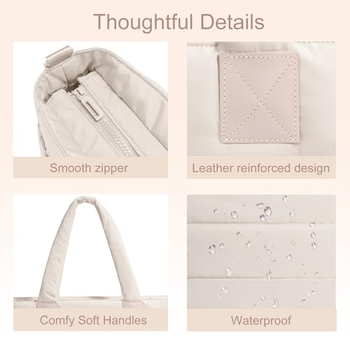 Image of Puffer Tote Bag for Women Quilted Nurse Bag Lightweight Work Bag for Teacher Travel Handbag with Multiple Pockets