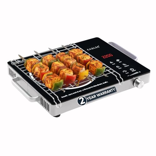 Image of Cadlec HeatMate 2200W Infrared Cooktop Stove with Grill Rack for Barbecue, Crystal Glass Plate, Digital Display, Touch Control, Infrared Hot Plate (Black)