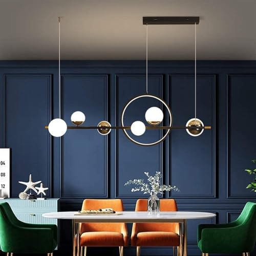 Lustre linéaire moderne noir et doré avec globes en verre dépoli LAUMZX