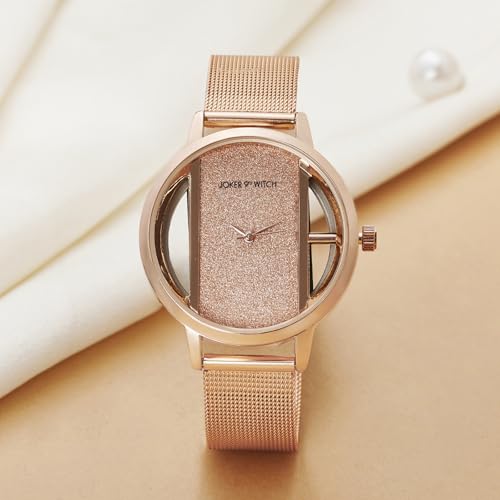Image of Joker & Witch Futuristic Rosegold Dial 16mm Rose Gold Steel Mesh Watch for Women