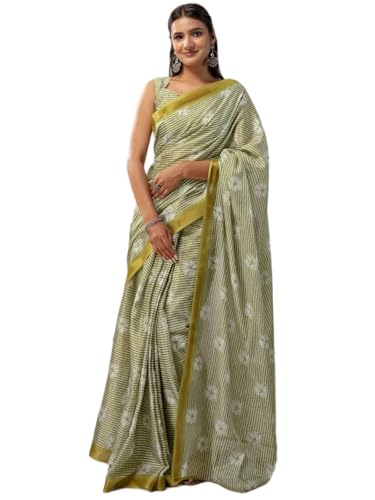 Image of Satrani Women's Silk Printed Ready To Wear Saree with Unstitched Blouse Piece