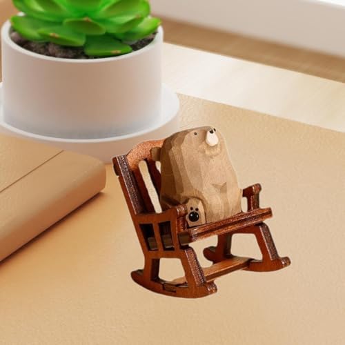 Chat miniature sur chaise à bascule : figurine déco de bureau ZXQUEGF