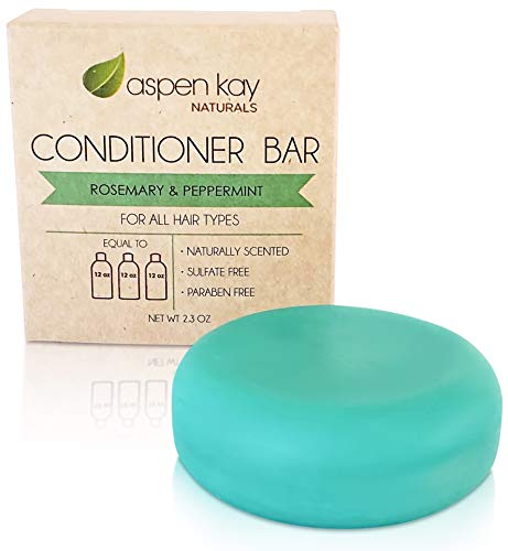 Solid Conditioner Bar, Made With Natural & Organic Ingredients, All Hair Types including frizzy hair, Sulfate-Free, Cruelty-Free & Vegan 2.3 Ounce Bar. (Rosemary & Peppermint)