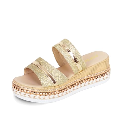 Hofeny Women Platform Sandals Espadrille Slip on Open Toe Boho