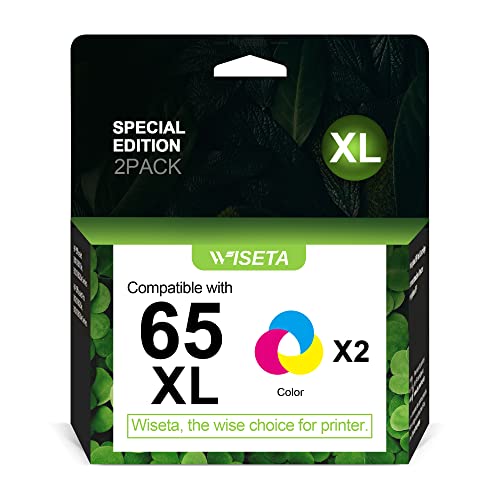 WISETA Remanufactured Ink Cartridge Replacement for HP 65XL 65 XL Compatible with Envy 5058 5055 5034 5032 5030 5014 5012 DeskJet 3755 2655 2624 3758 3720 Printer (2 Tri-Color)