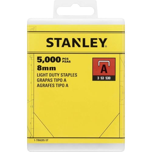 Stanley Klammern Typ A (8 mm, Klammern aus Runddraht für Elektro- und Handtacker Typ A, 5000 Stück) 1-TRA205-5T, Silber – Ansicht 1