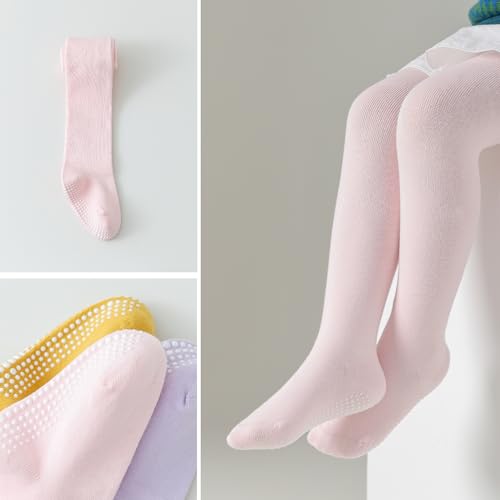 Image of Epeius Baby Girls Tights 3 Pairs Pack Seamless Non Slip /Skid Grip Cotton Leggings