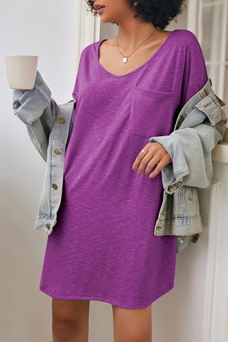 Image of Ekouaer Womens Tshirt Nightgown Cotton V Neck Sleepshirts Comfy Casual Nightshirt for Women