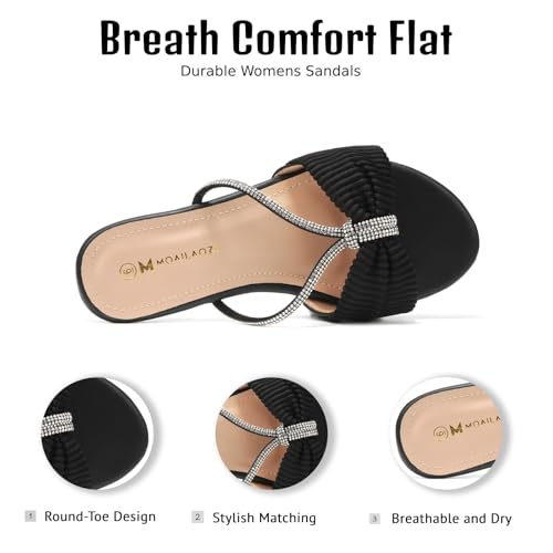 Women's Flat Sandals Rhinestone Strappy Knot Slides With Soft Memory Foam Insole, Dressy Comfortable Suede Slippers for Summer Vacation3